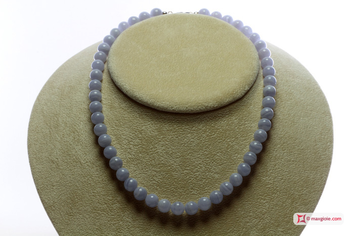 MAXGIOIE - Collana Calcedonio Extra pallini 8mm in Argento