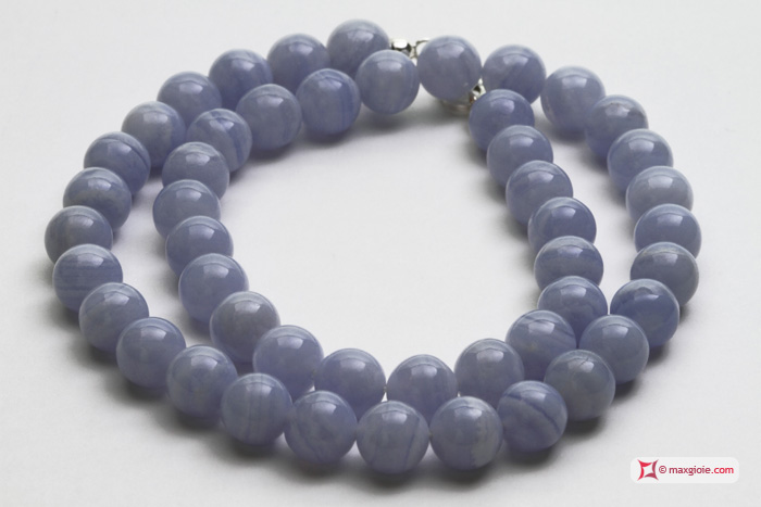 MAXGIOIE - Collana Calcedonio Extra pallini 8mm in Argento