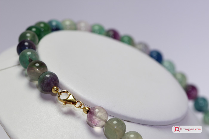 MAXGIOIE - Collana Fluorite Extra pallini 12mm L60 in Argento