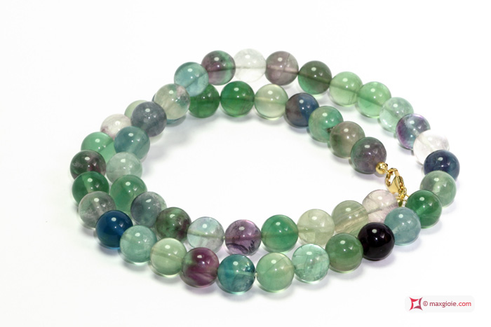 MAXGIOIE - Collana Fluorite Extra pallini 12mm L60 in Argento
