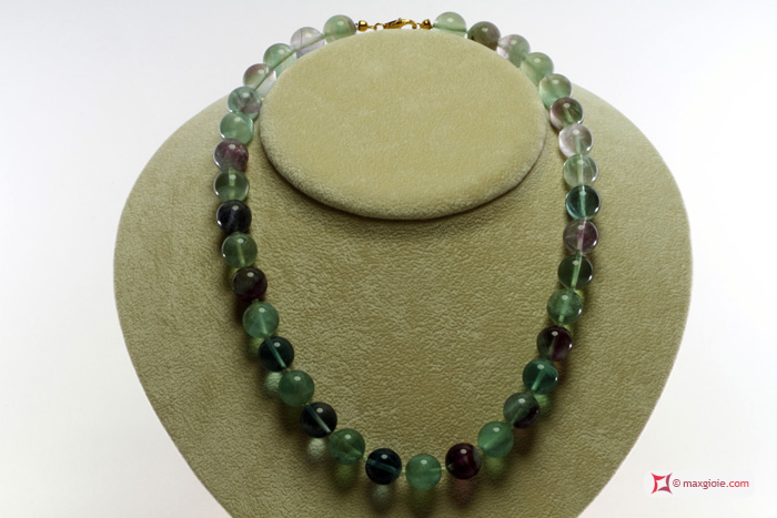 MAXGIOIE - Collana Fluorite Extra pallini 12mm in Argento