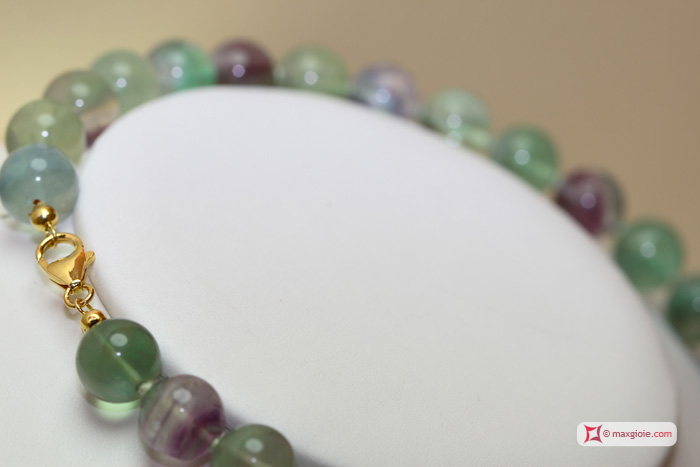 MAXGIOIE - Collana Fluorite Extra pallini 12mm in Argento