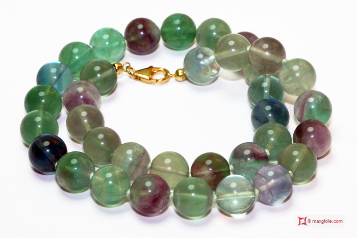 MAXGIOIE - Collana Fluorite Extra pallini 12mm in Argento