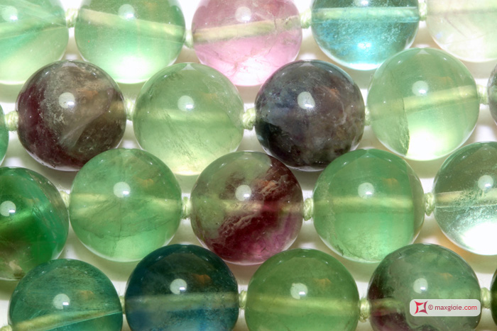 MAXGIOIE - Collana Fluorite Extra pallini 12mm in Argento