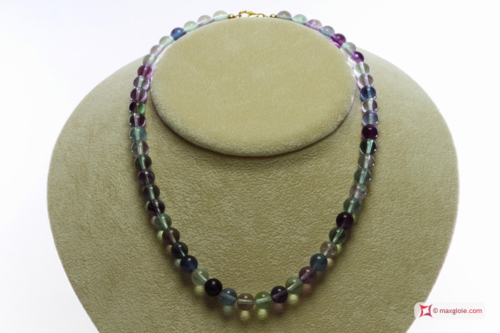 MAXGIOIE - Collana Fluorite Extra pallini 8mm in Argento