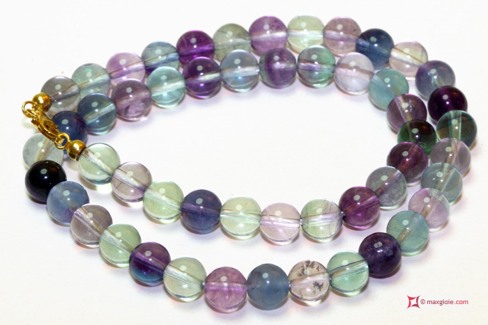 MAXGIOIE - Collana Fluorite Extra pallini 8mm in Argento