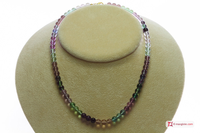 MAXGIOIE - Collana Fluorite Extra pallini 6mm in Argento