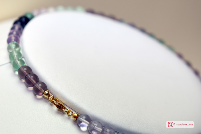 MAXGIOIE - Collana Fluorite Extra pallini 6mm in Argento