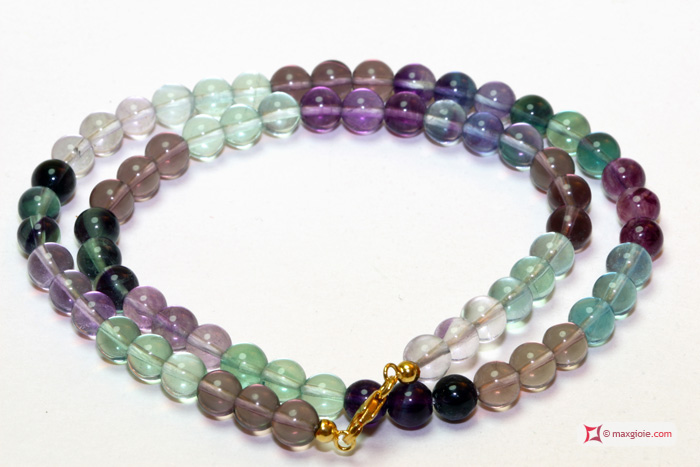 MAXGIOIE - Collana Fluorite Extra pallini 6mm in Argento