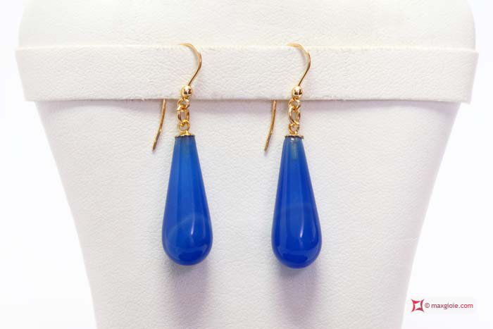 MAXGIOIE - Orecchini Agata blu 9x23mm in Oro 18K