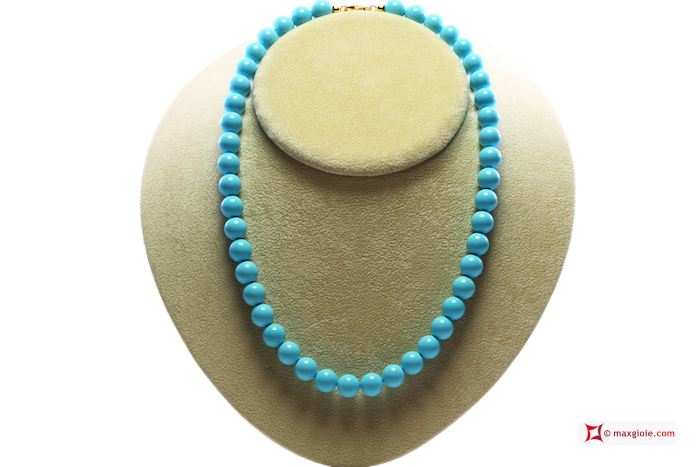 MAXGIOIE - Collana Turchese Extra 10mm in Oro 18K [varie lunghezze]