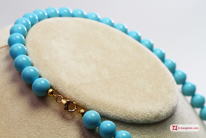 MAXGIOIE - Collana Turchese Extra 10mm in Oro 18K [varie lunghezze]