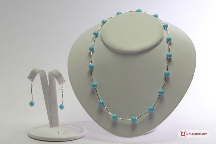 MAXGIOIE - Collana e Orecchini Turchese 4Fiori segmenti in Argento