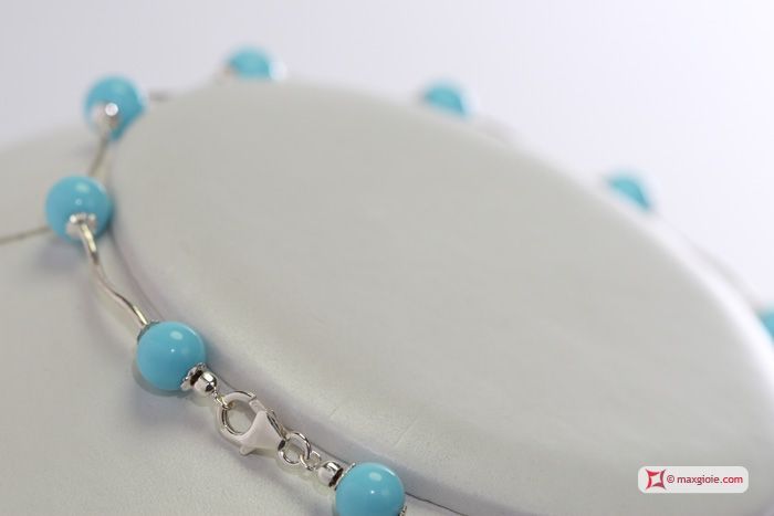MAXGIOIE - Collana e Orecchini Turchese 4Fiori segmenti in Argento