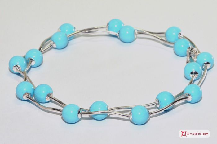 MAXGIOIE - Collana e Orecchini Turchese 4Fiori segmenti in Argento