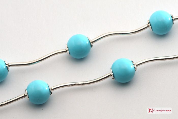 MAXGIOIE - Collana e Orecchini Turchese 4Fiori segmenti in Argento
