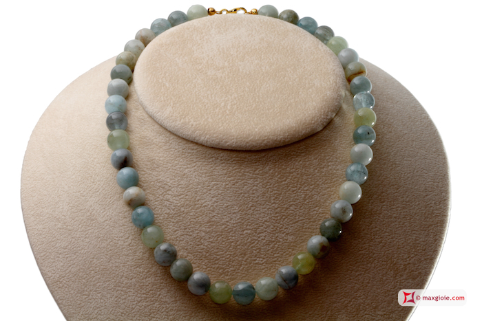 MAXGIOIE - Collana Acquamarina multicolor Extra pallini 10mm in Argento