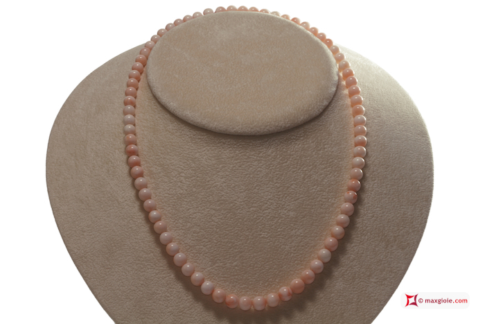 MAXGIOIE - Collana Corallo rosa Extra pallini 6-7mm in Oro 18K