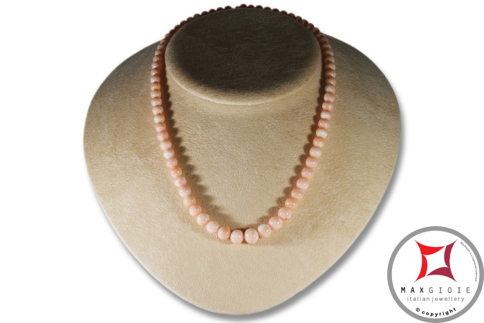 MAXGIOIE - Collana Corallo rosa pelle d’angelo Extra pallini 6-9mm in Oro 18K