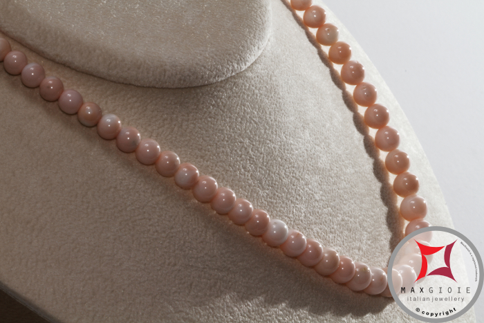 MAXGIOIE - Collana Corallo rosa pelle d’angelo Extra pallini 6-9mm in Oro 18K