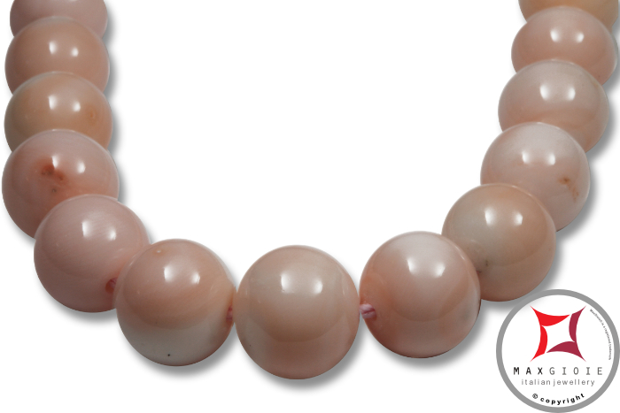 MAXGIOIE - Collana Corallo rosa pelle d’angelo Extra pallini 6-9mm in Oro 18K