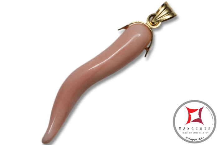 MAXGIOIE - Pendente Corallo rosa Extra cornetto medio in Oro 18K id0218