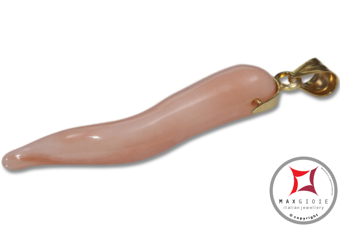 Dettaglio - Details MAXGIOIE - Pendente Corallo rosa Extra cornetto medio in Oro 18K id0218