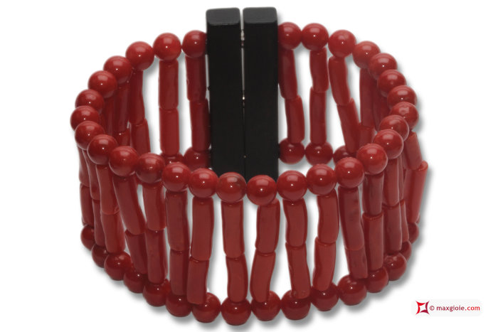 MAXGIOIE - Bracciale Corallo rosso del Mediterraneo Extra pallini e cannettine