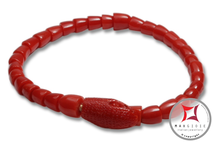 Dettaglio - Details MAXGIOIE - Bracciale Corallo rosso del Mediterraneo Extra incisione serpente in Oro 18K