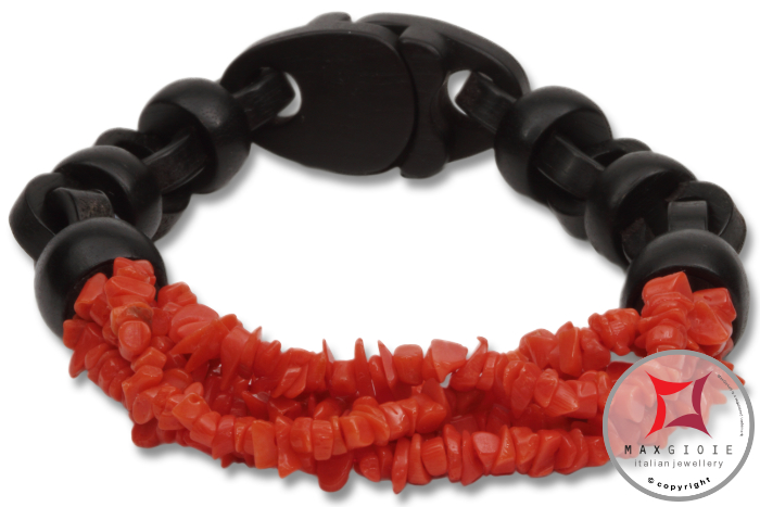 MAXGIOIE - Bracciale Corallo rosso ed Ebano spezzatini 5 fili id1008