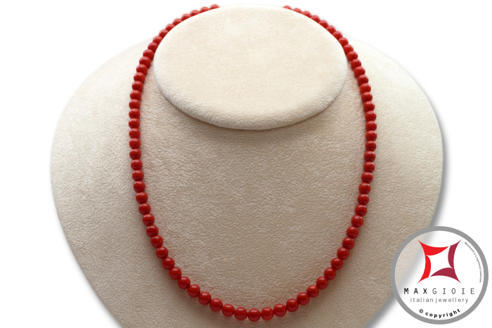MAXGIOIE - Collana Corallo rosso Extra Dark Color pallini 5½-6mm in Oro 18K