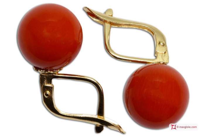 MAXGIOIE - Orecchini Corallo rosso Extra 10-10¾mm in Oro 18K m [vari diametri]