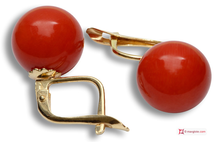 MAXGIOIE - Orecchini Corallo rosso Extra 10-10¾mm in Oro 18K m [vari diametri]