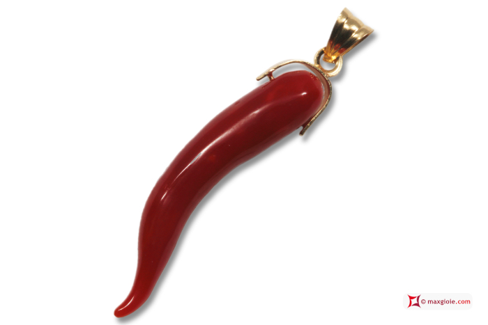 MAXGIOIE - Pendente Corallo rosso Extra cornetto medio in Oro 18K id2034