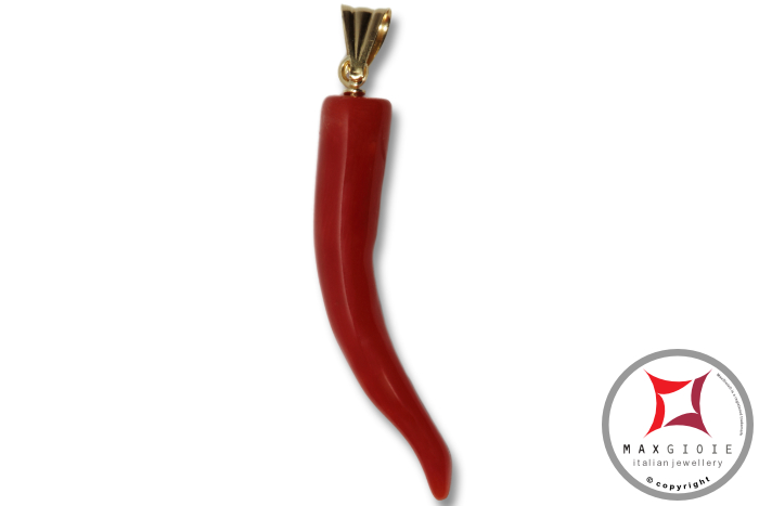MAXGIOIE - Pendente Corallo rosso Extra cornetto piccolo design napoletano in Oro 18K id2123
