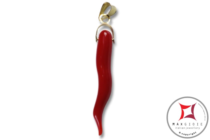 MAXGIOIE - Portafortuna Cornetto Corallo rosso Extra pendente piccolo in Oro 18K id2253