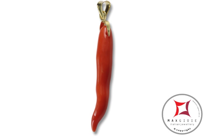 MAXGIOIE - Portafortuna Cornetto Corallo rosso Extra pendente piccolo in Oro 18K id2258