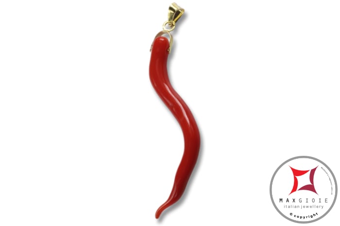 MAXGIOIE - Portafortuna Cornetto Corallo rosso Extra pendente piccolo in Oro 18K id2261