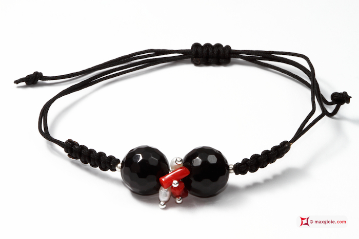 MAXGIOIE - Bracciale Trendy Corallo rosso Perle Agata nera in Argento 925 id01
