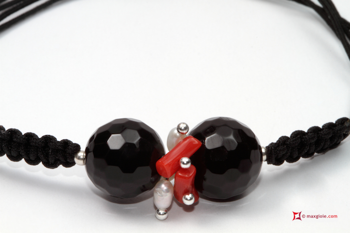MAXGIOIE - Bracciale Trendy Corallo rosso Perle Agata nera in Argento 925 id01