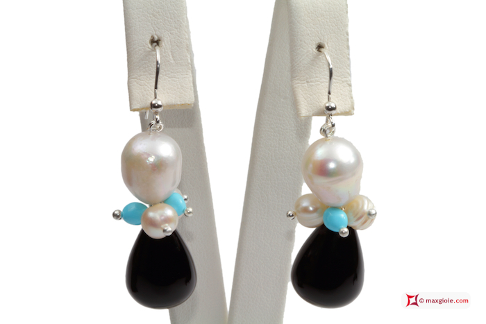MAXGIOIE - Orecchini Trendy Turchese Perle Agata nera in Argento 925