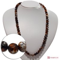 Collana Agata di fuoco marrone faccettato 10mm in Argento