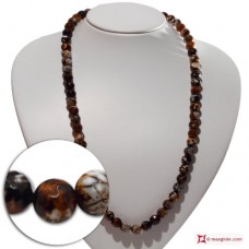 Collana Agata di fuoco marrone faccettato 10mm in Argento