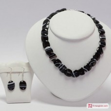 Collana e Orecchini Agata nera striata in Argento