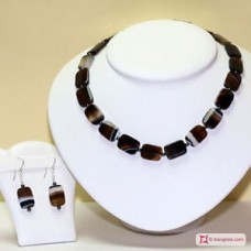 Collana e Orecchini Agata nera striata in Argento