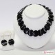 Collana e Orecchini Agata nera striata dischi 27mm in Argento