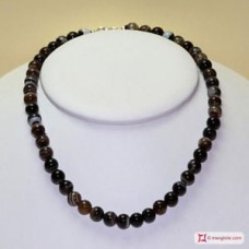Collana Agata nera striata pallini 8mm in Argento
