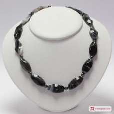 Collana Agata nera striata ed Ematite in Argento