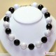 Collana Agata nera e bianca faccettata pallini 20mm in Argento
