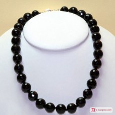 Collana Agata nera faccettata pallini 14mm in Argento